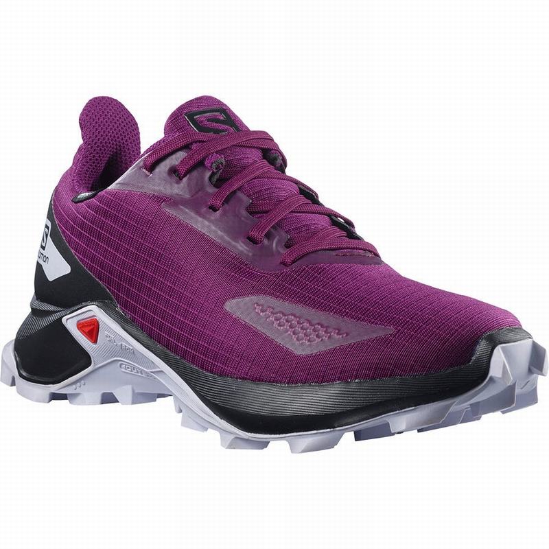 Kids' Salomon ALPHACROSS BLAST CLIMASALOMON WATERPROOF Trail Running Shoes Purple / Black | DGBOFW-812