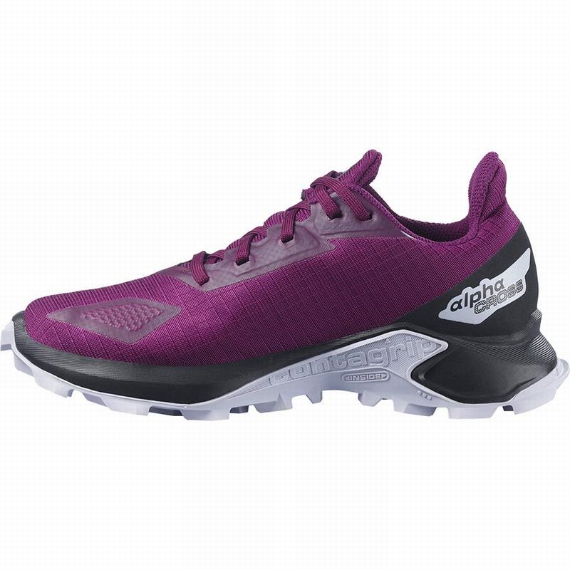 Kids' Salomon ALPHACROSS BLAST CLIMASALOMON WATERPROOF Trail Running Shoes Purple / Black | DGBOFW-812