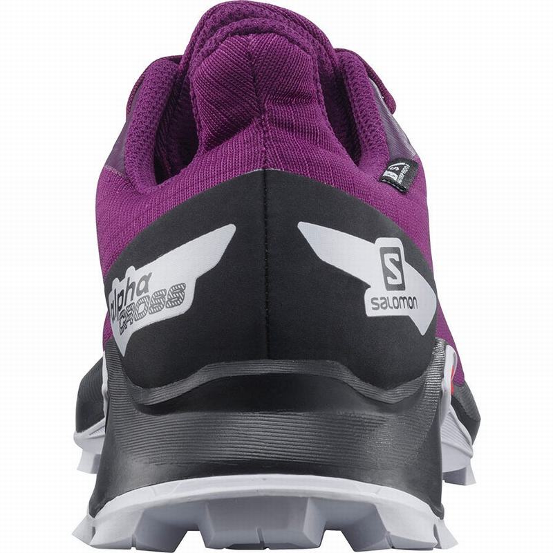 Kids' Salomon ALPHACROSS BLAST CLIMASALOMON WATERPROOF Trail Running Shoes Purple / Black | DGBOFW-812