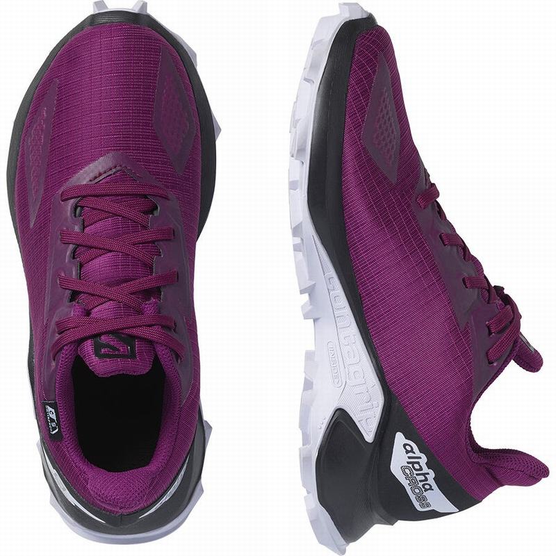 Kids' Salomon ALPHACROSS BLAST CLIMASALOMON WATERPROOF Trail Running Shoes Purple / Black | DGBOFW-812