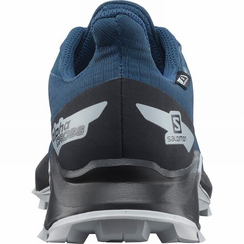 Kids' Salomon ALPHACROSS BLAST CLIMASALOMON WATERPROOF Trail Running Shoes Navy / Black | HZBPOF-023