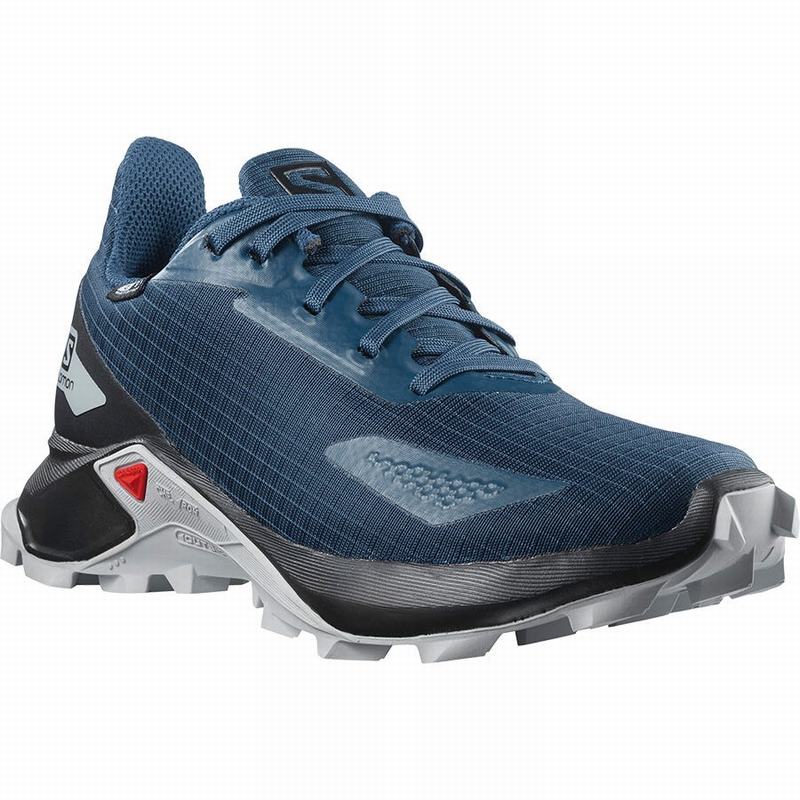 Kids' Salomon ALPHACROSS BLAST CLIMASALOMON WATERPROOF Trail Running Shoes Navy / Black | HZBPOF-023