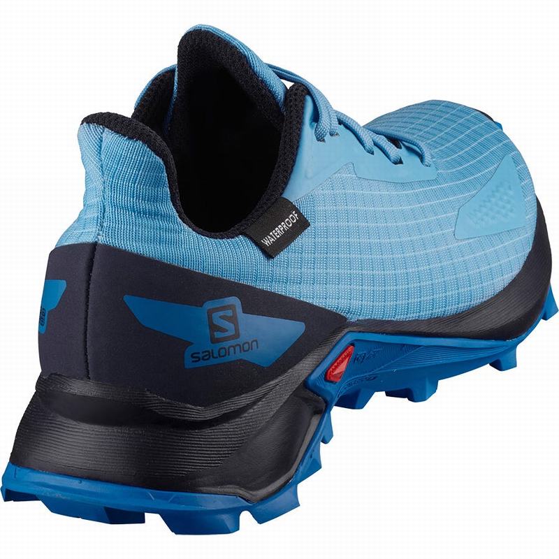 Kids' Salomon ALPHACROSS BLAST CLIMASALOMON WATERPROOF Trail Running Shoes Blue / Navy | XDSTLI-978