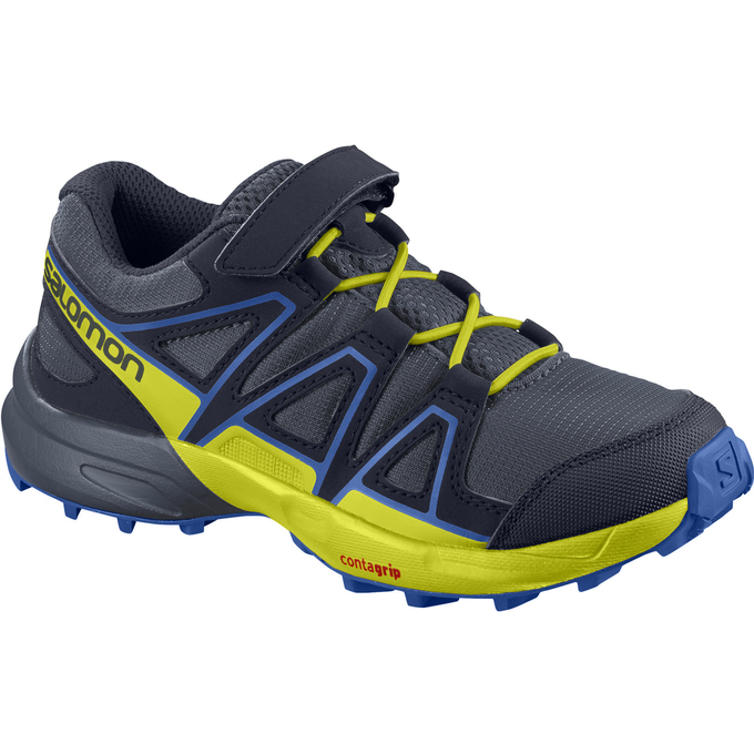 Kids\' Salomon SPEEDCROSS BUNGEE K Trail Running Shoes Navy / Yellow | IQOAUS-354