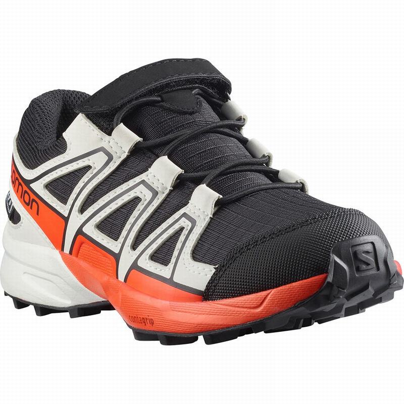 Kids' Salomon SPEEDCROSS CLIMASALOMON WATERPROOF Trail Running Shoes Black / Pink | IOCEBK-163