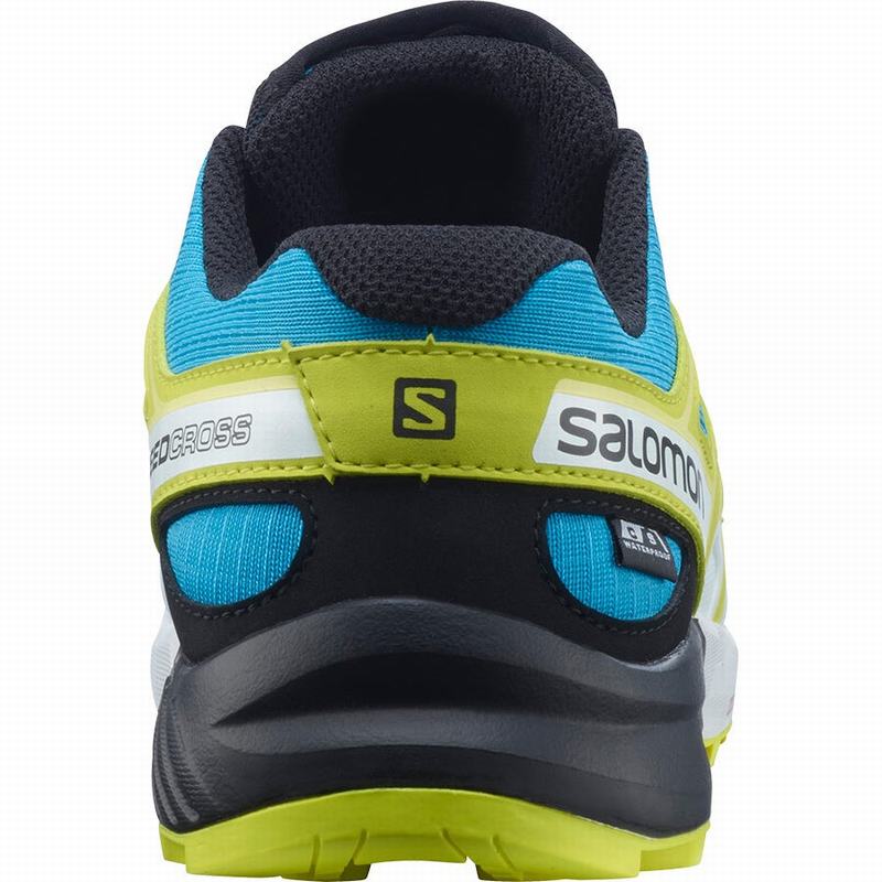 Kids' Salomon SPEEDCROSS CLIMASALOMON WATERPROOF Trail Running Shoes Blue / Green | NOESIB-561