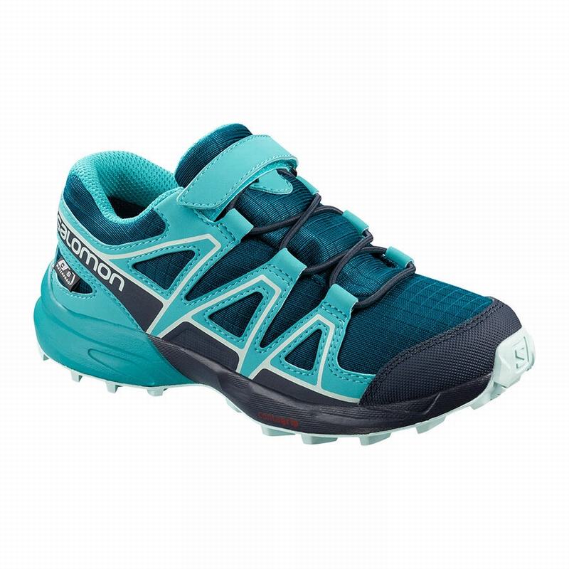 Kids\' Salomon SPEEDCROSS CLIMASALOMON WATERPROOF Trail Running Shoes Blue | NVECGQ-749