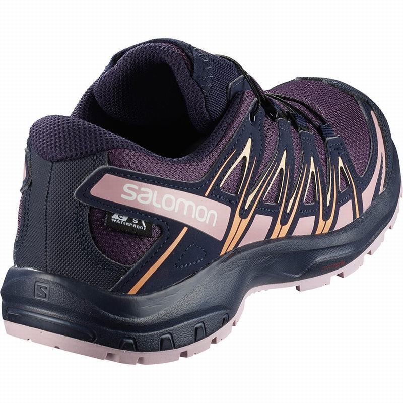 Kids' Salomon XA PRO 3D CLIMASALOMON WATERPROOF Trail Running Shoes Purple / Blue | RMJPNY-102
