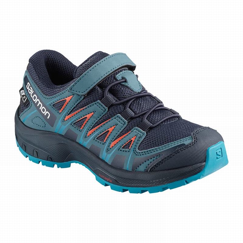 Kids\' Salomon XA PRO 3D CSWP K Trail Running Shoes Navy / Blue | MAQGXF-184