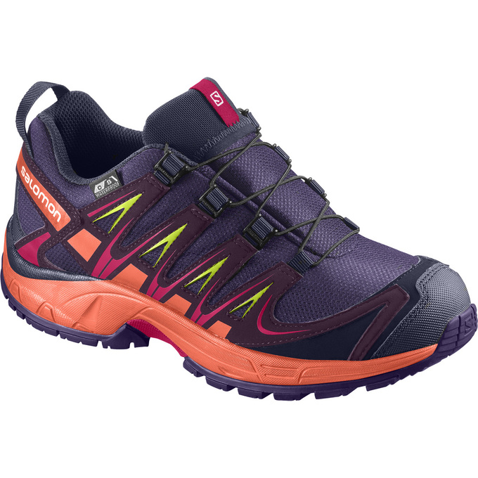 Kids\' Salomon XA PRO 3D CSWP K Trail Running Shoes Purple / Orange | PGZSJB-250