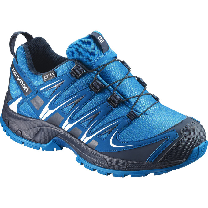 Kids\' Salomon XA PRO 3D CSWP K Trail Running Shoes Blue | QAVYOS-316