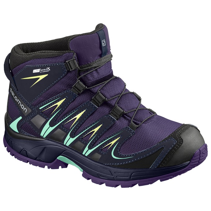 Kids\' Salomon XA PRO 3D MID CSWP J Hiking Shoes Purple | AHUTWY-370