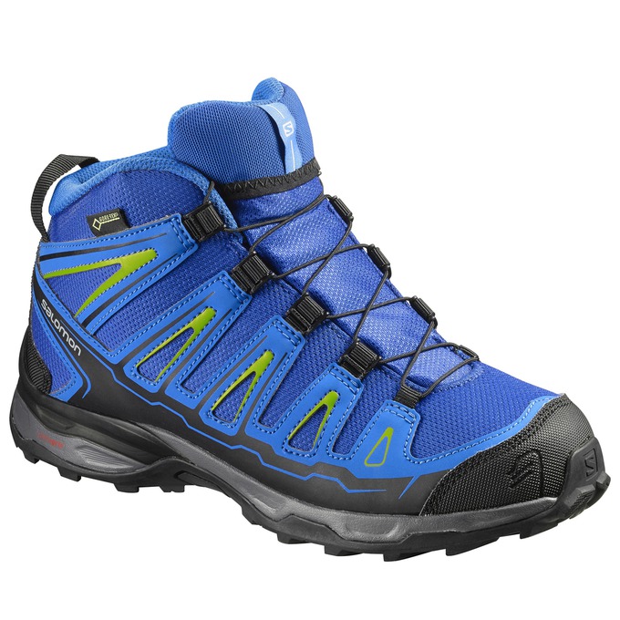 Kids\' Salomon X-ULTRA MID GTX J Hiking Shoes Blue / Black | TCIFBJ-165
