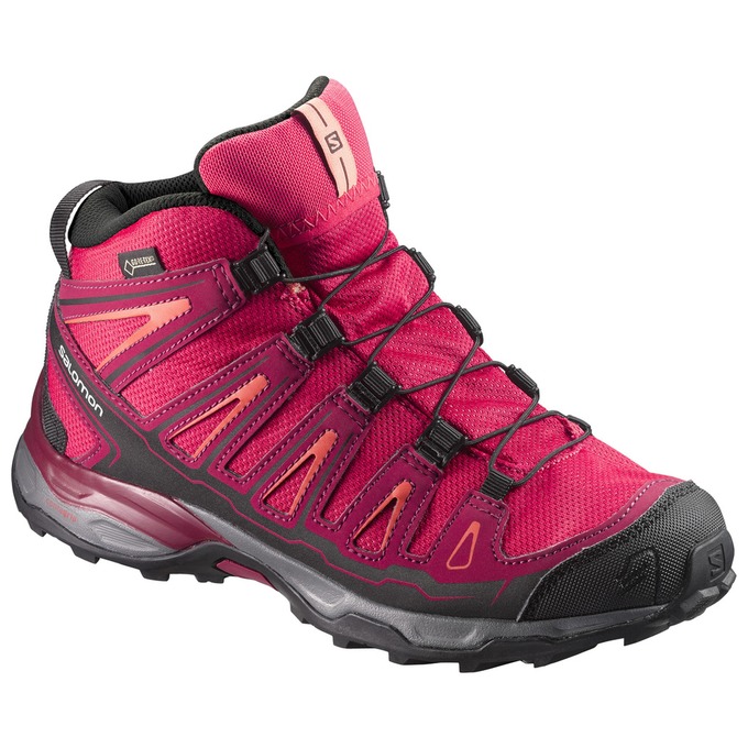 Kids\' Salomon X-ULTRA MID GTX J Hiking Shoes Pink / Black | XNLEKF-318