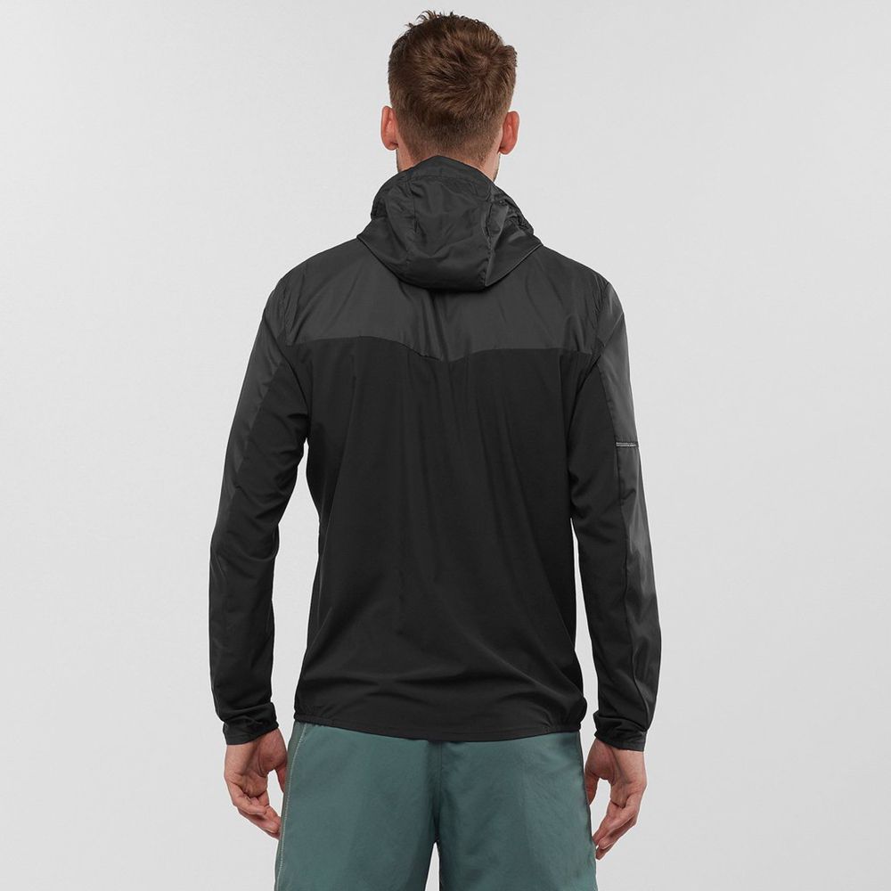 Men's Salomon AGILE FZ HOODIE Midlayers Black | WFOMBK-675