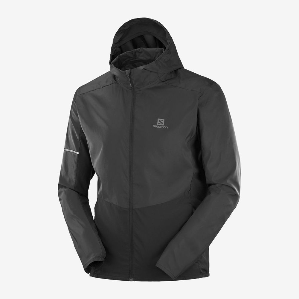 Men's Salomon AGILE FZ HOODIE Midlayers Black | WFOMBK-675