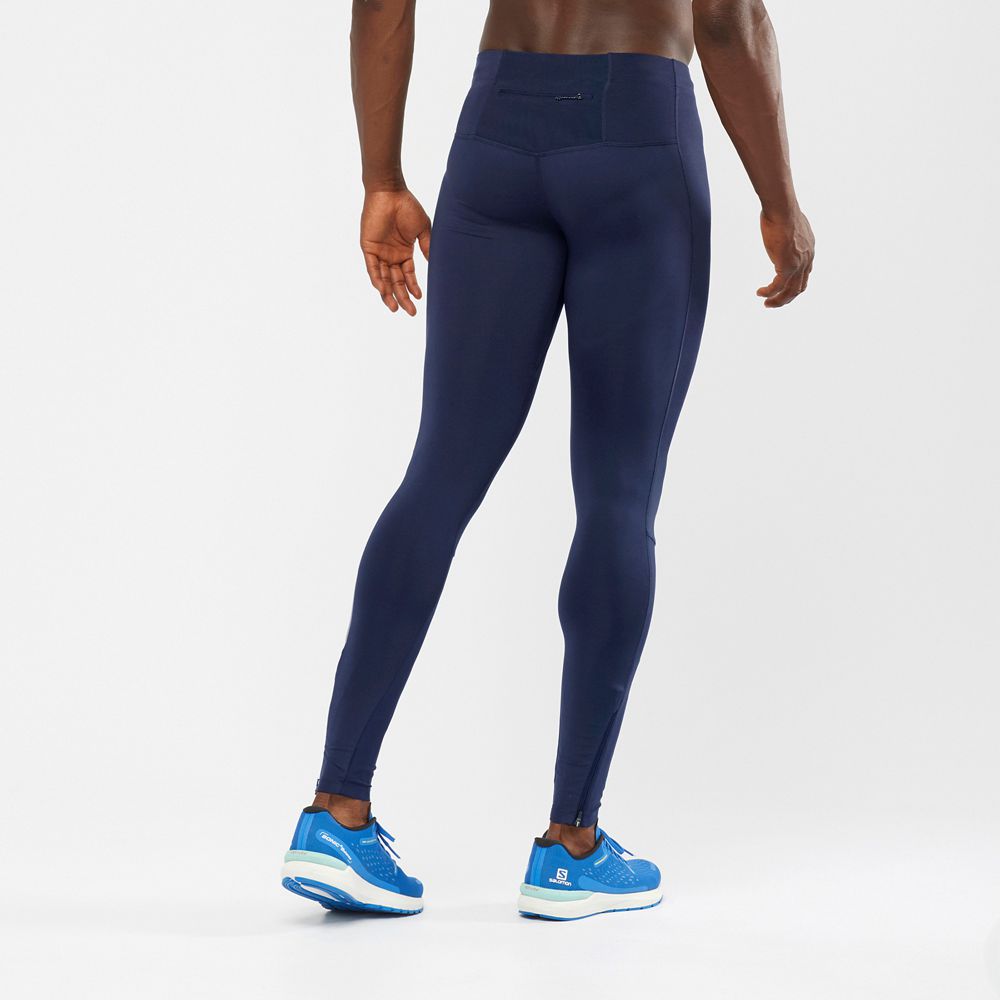 Men's Salomon AGILE LONG Tights Navy | EHZTBO-581