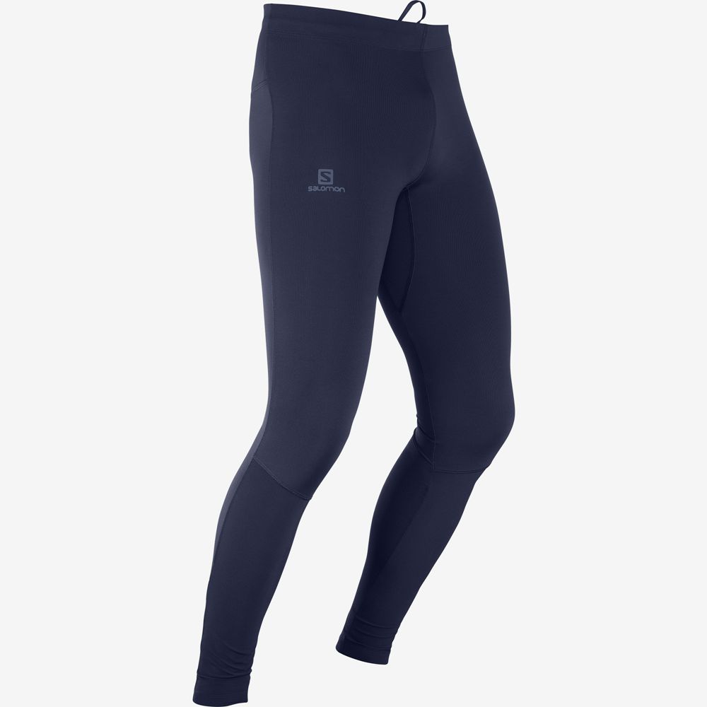 Men's Salomon AGILE LONG Tights Navy | EHZTBO-581