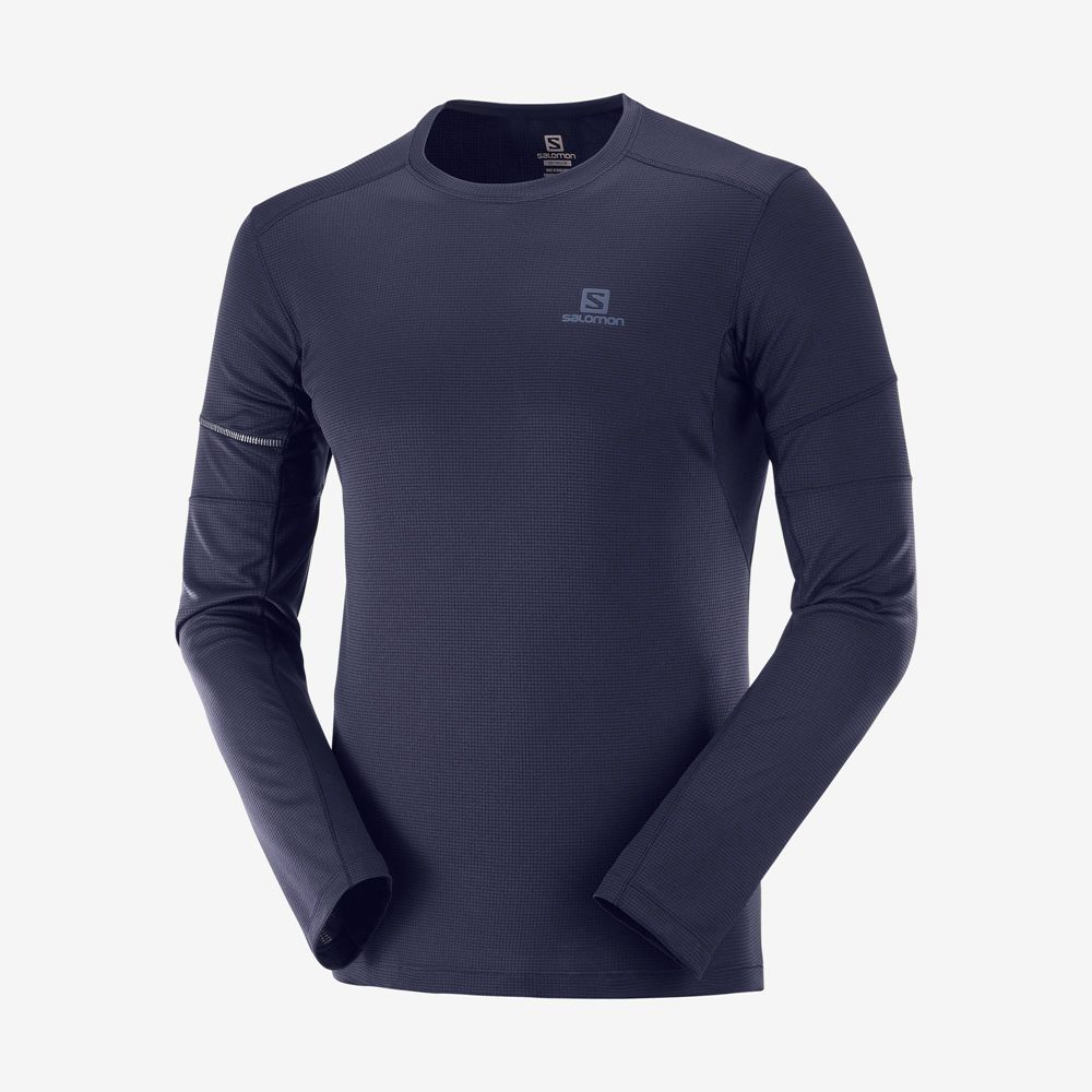 Men's Salomon AGILE LS M Tops Navy | JHZFTM-208