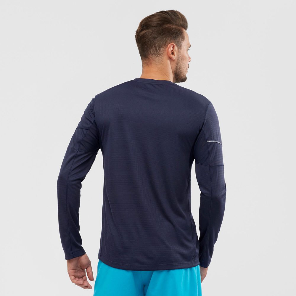 Men's Salomon AGILE LS M Tops Navy | JHZFTM-208