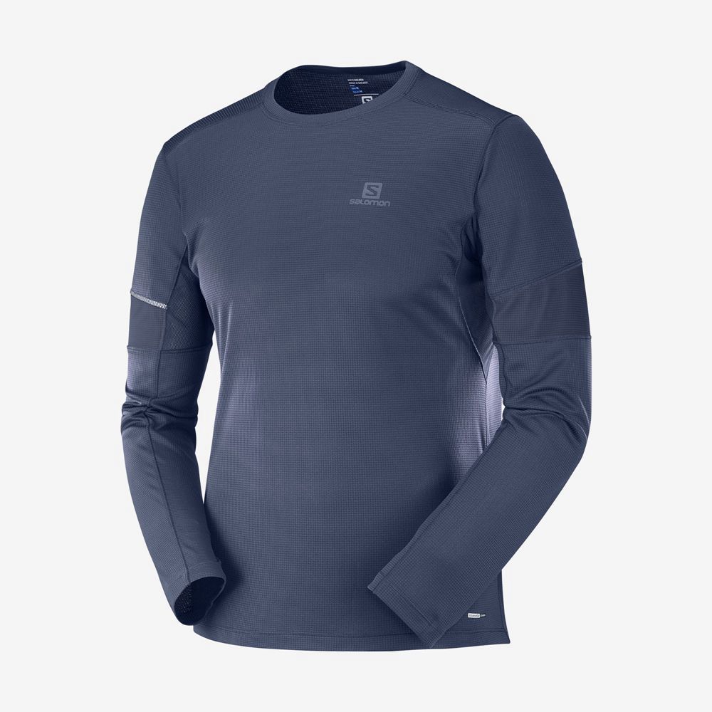 Men\'s Salomon AGILE LS M Tops Navy | JHZFTM-208