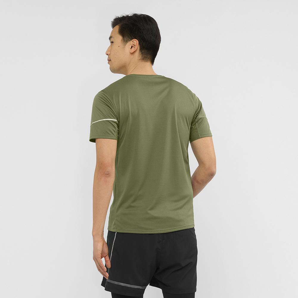 Men's Salomon AGILE SS M T Shirts Olive | DHURAG-683