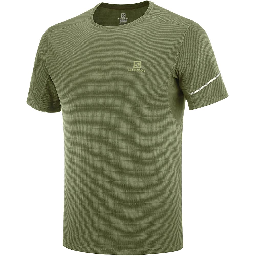 Men\'s Salomon AGILE SS M T Shirts Olive | DHURAG-683