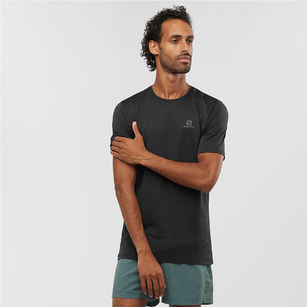 Men's Salomon AGILE TRAINING M T Shirts Black | YBHLEU-478