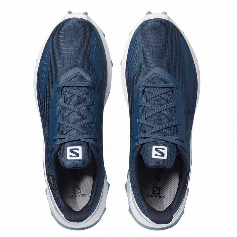 Men's Salomon ALPHACROSS BLAST GTX Trail Running Shoes Navy / White | TIJQAK-817