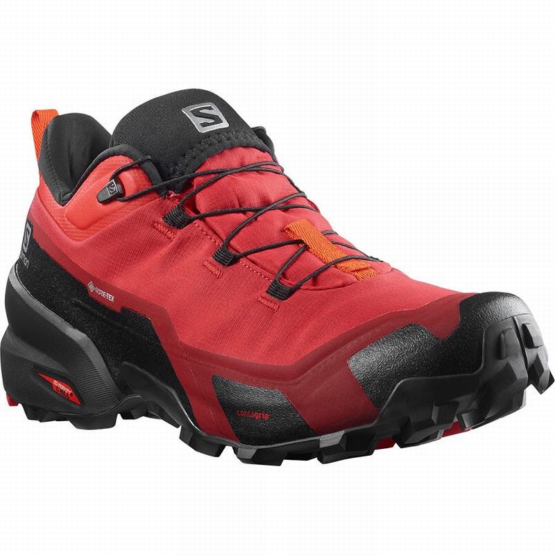 Men's Salomon CROSS HIKE GORE-TEX Hiking Shoes Black / Red Orange | BPWSZV-904