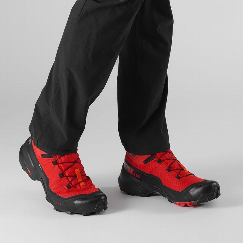 Men's Salomon CROSS HIKE MID GORE-TEX Hiking Boots Black / Red Orange | BOVSPM-416