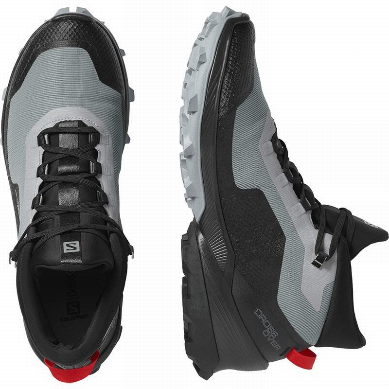 Men's Salomon CROSS OVER CHUKKA GORE-TEX Hiking Shoes Grey / Black | ABWCOT-253