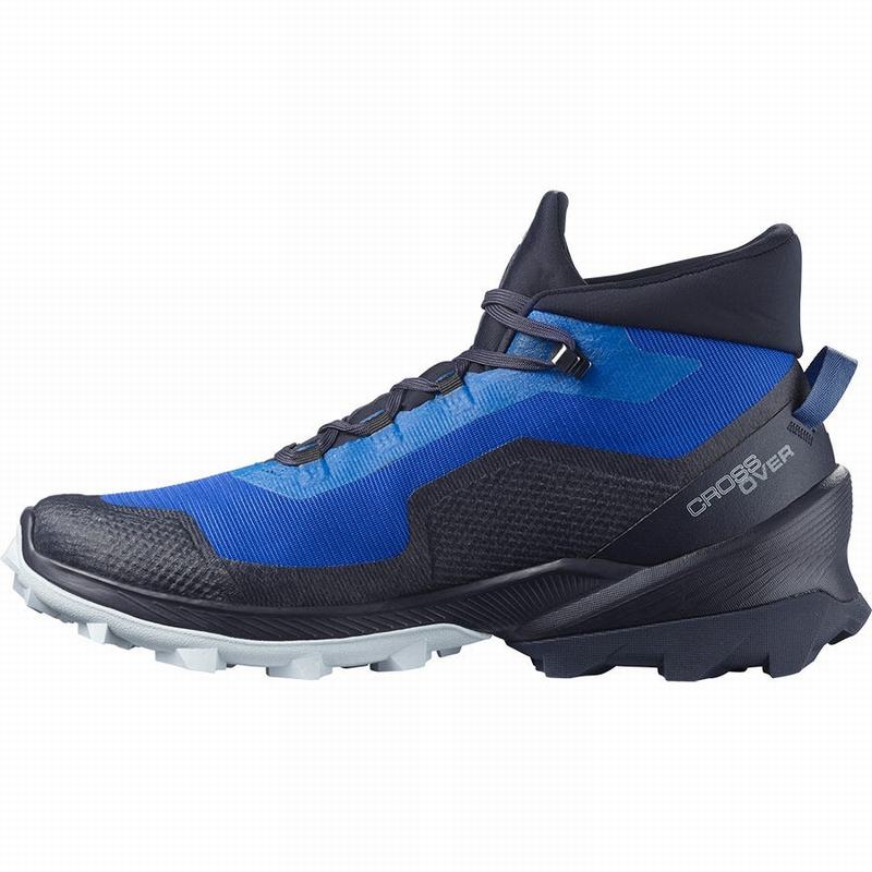 Men's Salomon CROSS OVER CHUKKA GORE-TEX Hiking Shoes Blue / Black | BOTDKL-659