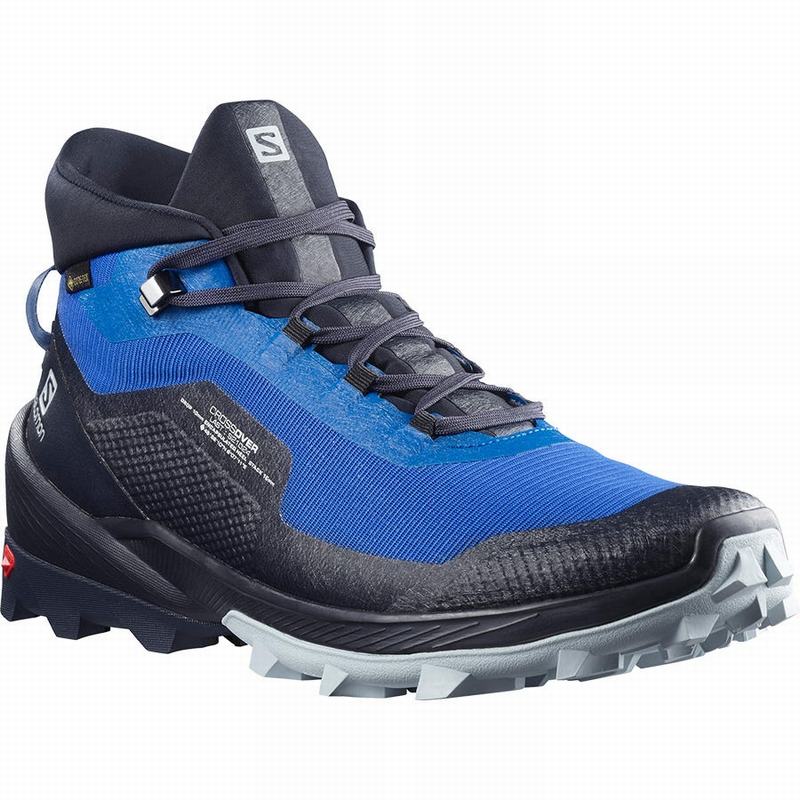 Men's Salomon CROSS OVER CHUKKA GORE-TEX Hiking Shoes Blue / Black | BOTDKL-659