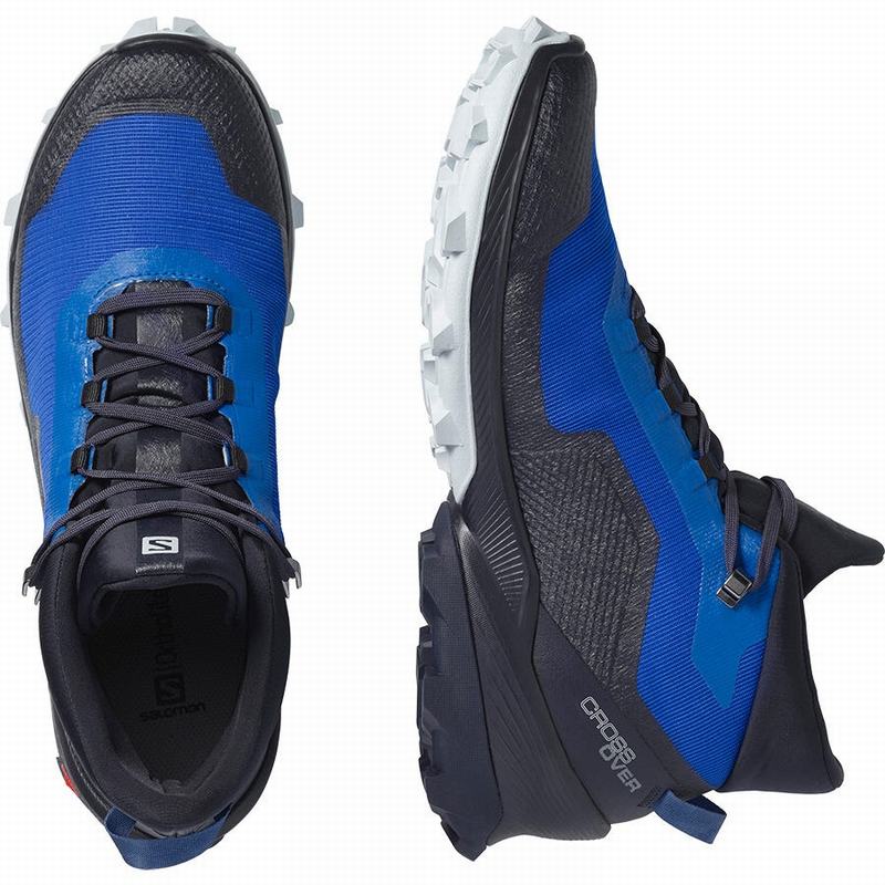 Men's Salomon CROSS OVER CHUKKA GORE-TEX Hiking Shoes Blue / Black | BOTDKL-659