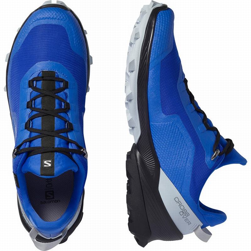Men's Salomon CROSS OVER GORE-TEX Hiking Shoes Blue / Black | ZCDGIK-719