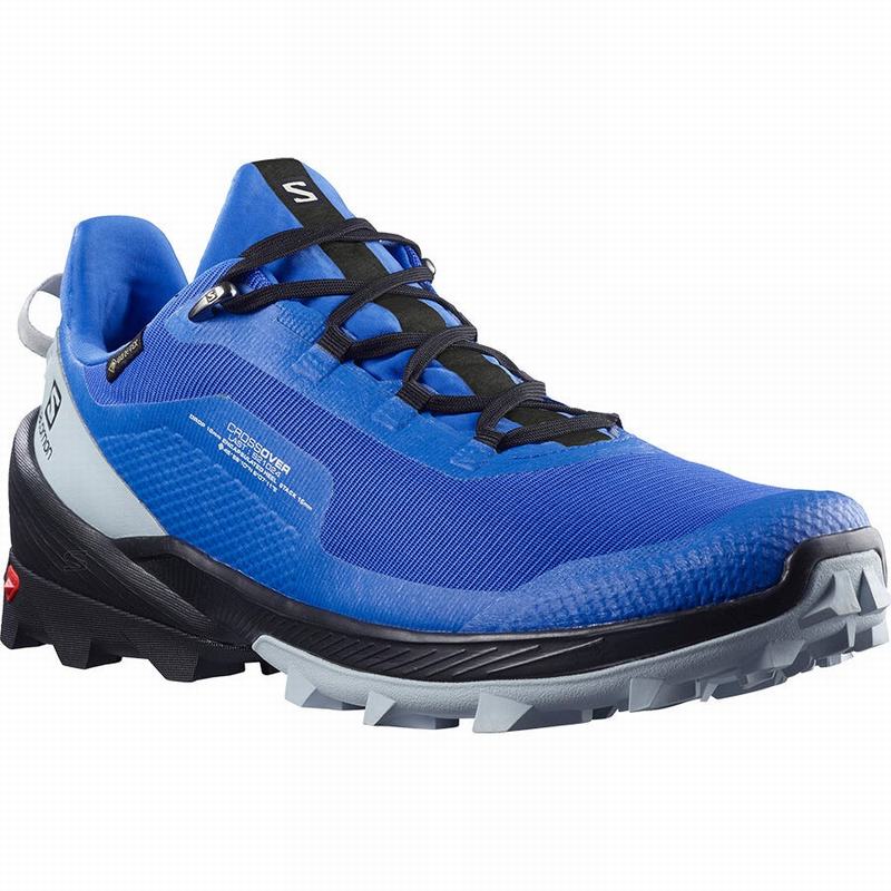 Men's Salomon CROSS OVER GORE-TEX Hiking Shoes Blue / Black | ZCDGIK-719