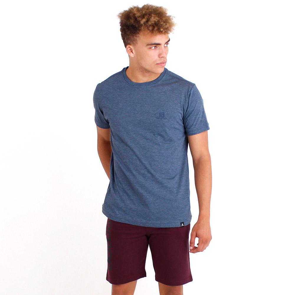 Men's Salomon EXPLORER SS M T Shirts Dark Denim | DAVSYW-907