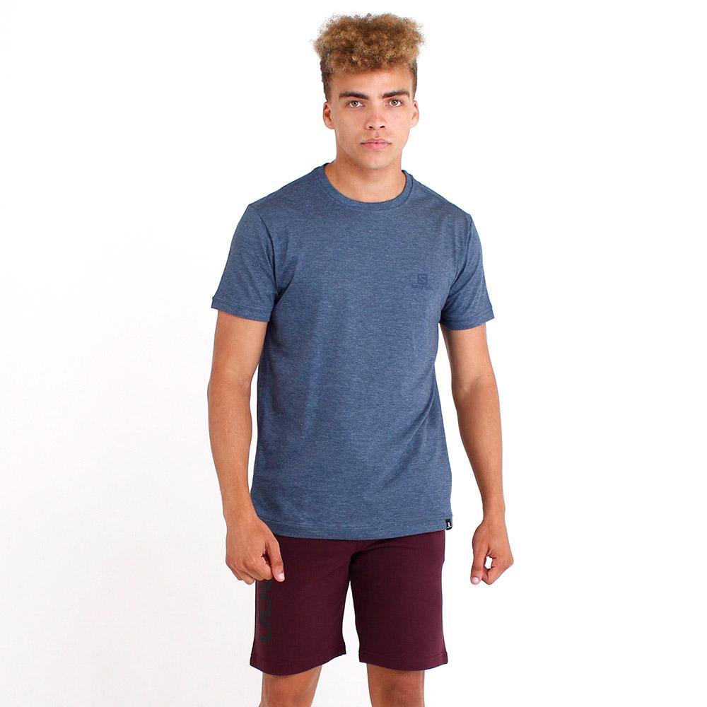 Men's Salomon EXPLORER SS M T Shirts Dark Denim | DAVSYW-907