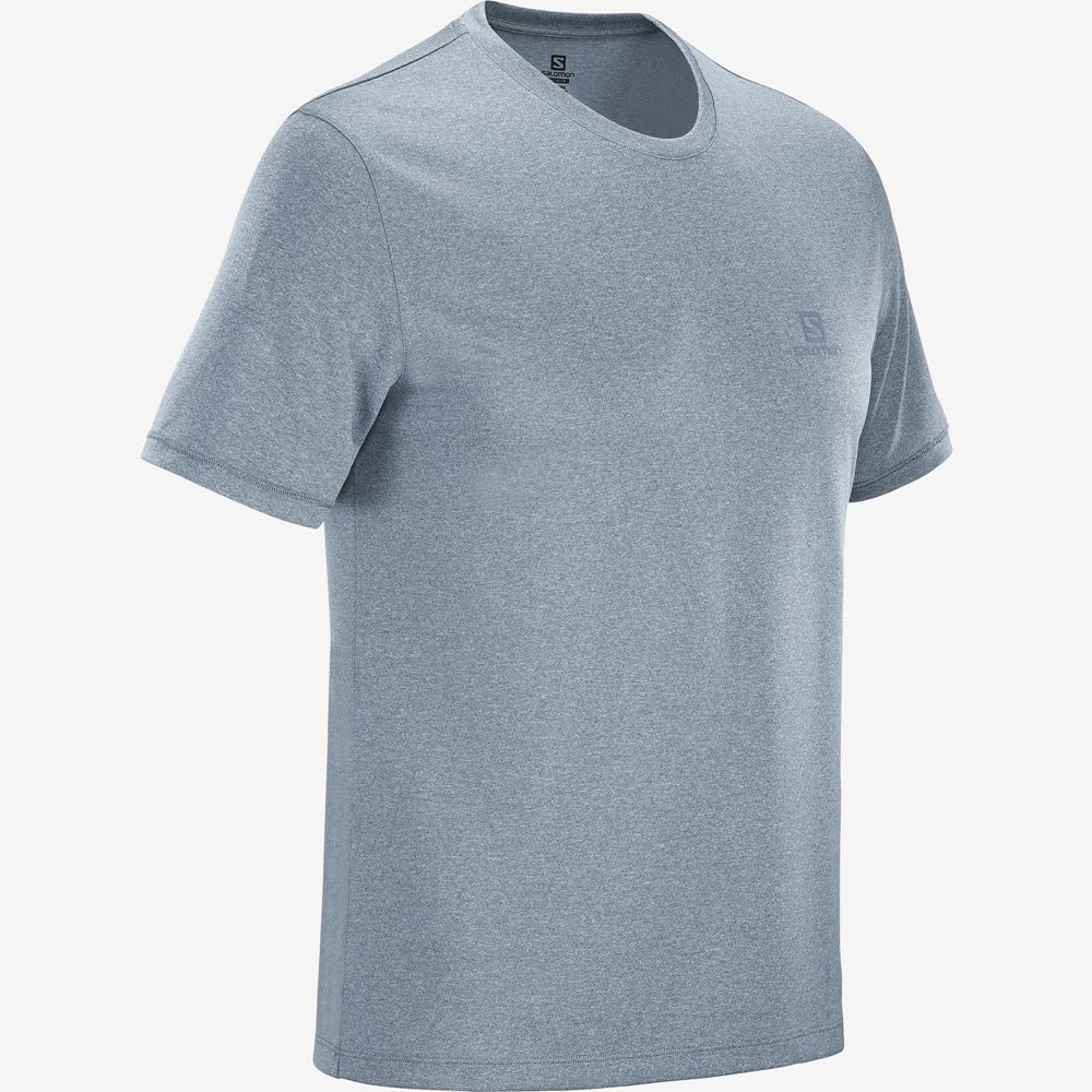 Men's Salomon EXPLORE M Short Sleeve T Shirts Blue | SIVDCX-390