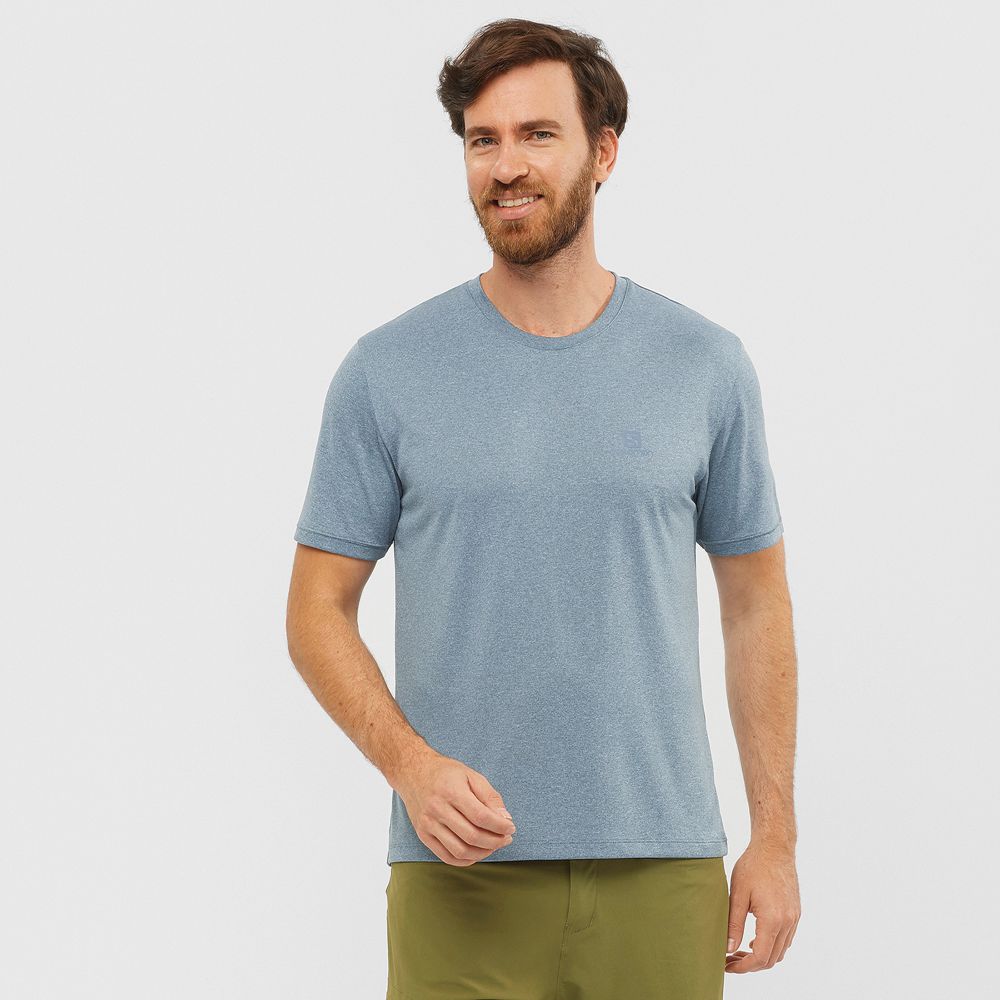 Men\'s Salomon EXPLORE M Short Sleeve T Shirts Blue | SIVDCX-390