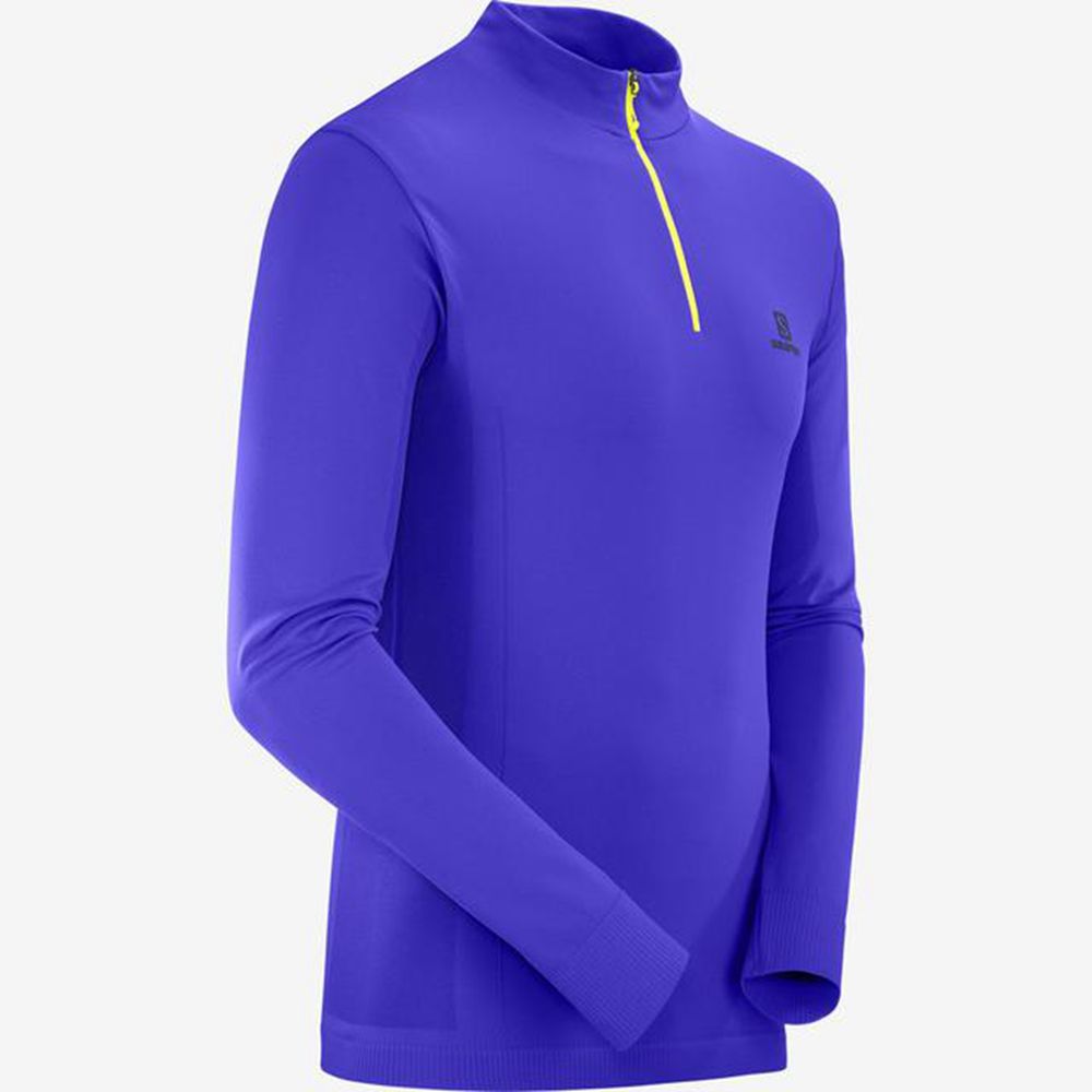 Men's Salomon EXPLORE SEAMLESS HALF ZIP Midlayers Blue | BNUDAI-429