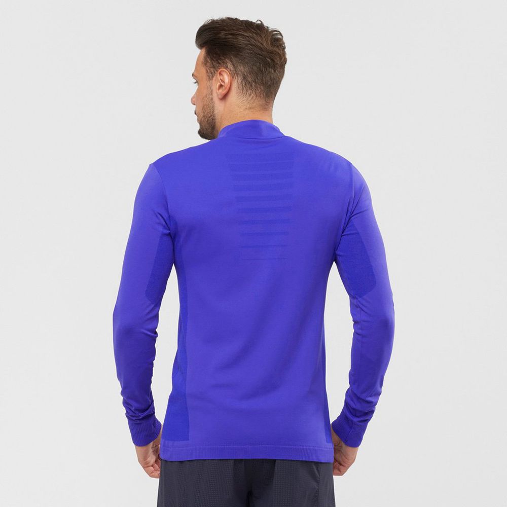 Men's Salomon EXPLORE SEAMLESS HALF ZIP Midlayers Blue | BNUDAI-429