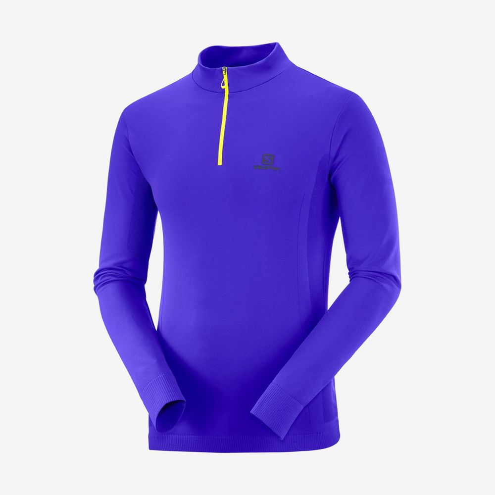 Men's Salomon EXPLORE SEAMLESS HALF ZIP Midlayers Blue | BNUDAI-429