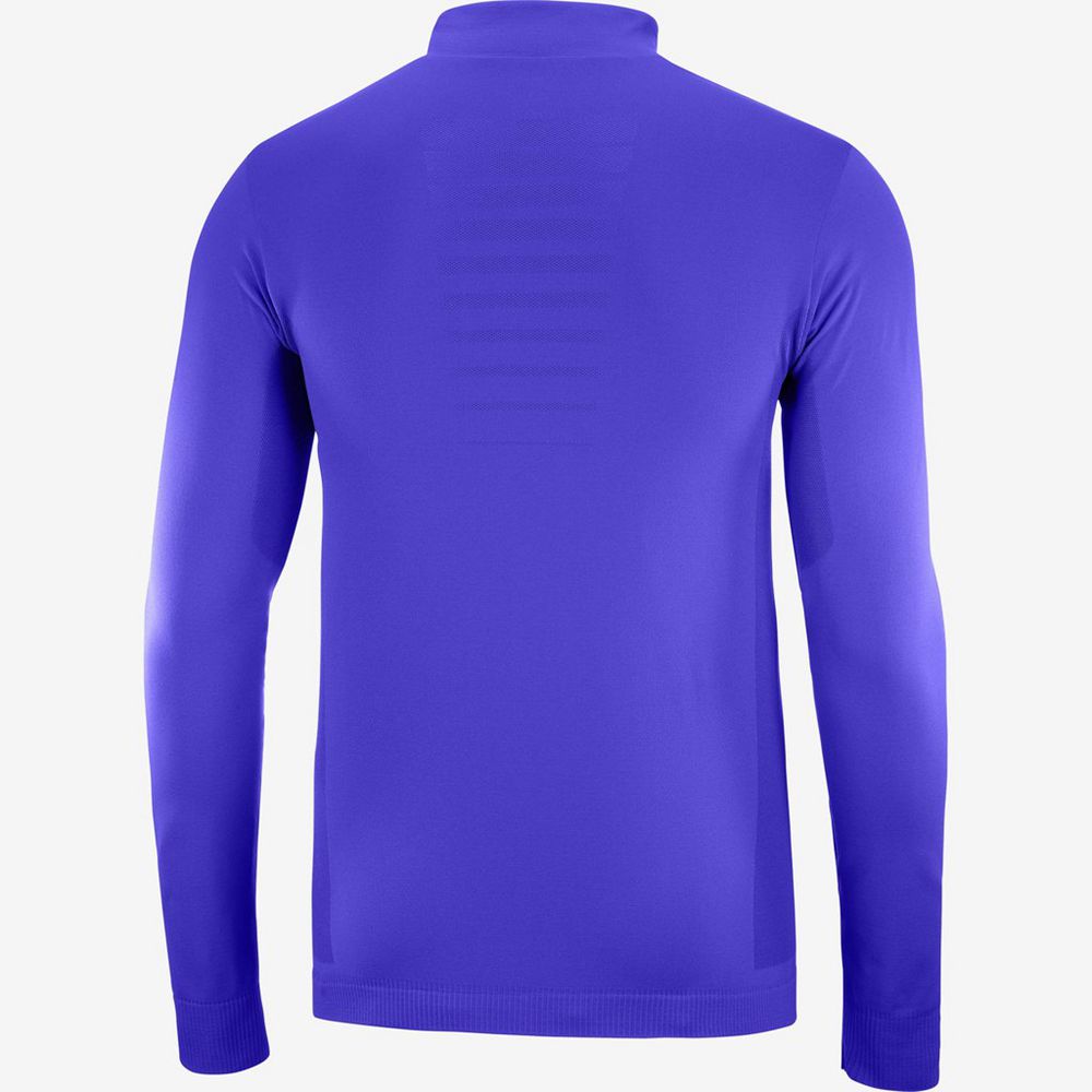 Men's Salomon EXPLORE SEAMLESS HALF ZIP Midlayers Blue | BNUDAI-429