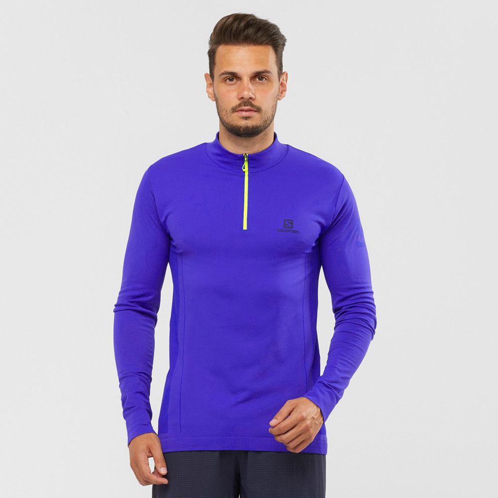 Men\'s Salomon EXPLORE SEAMLESS HALF ZIP Midlayers Blue | BNUDAI-429