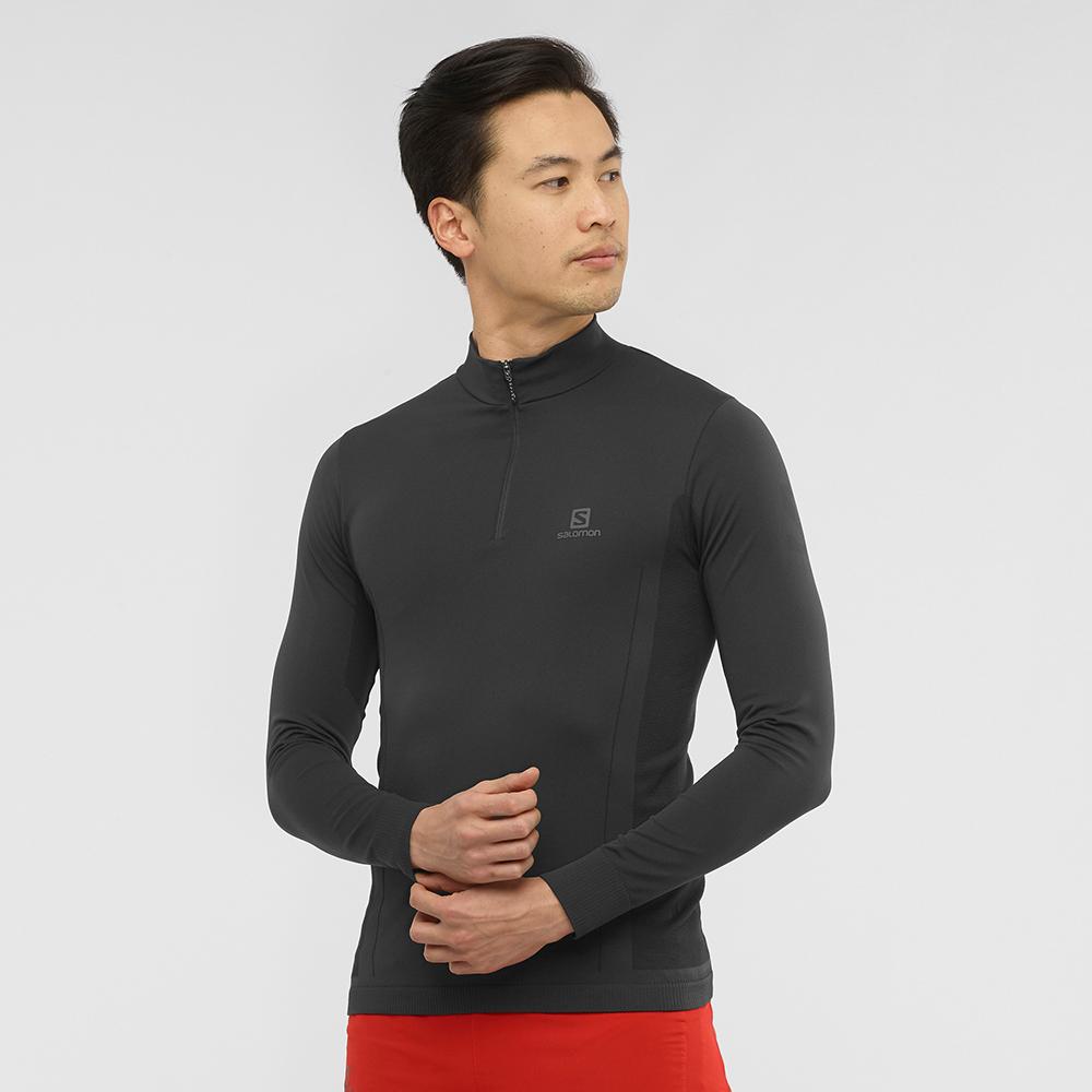 Men's Salomon EXPLORE SEAMLESS HZ M Midlayers Black | BQXFHU-871