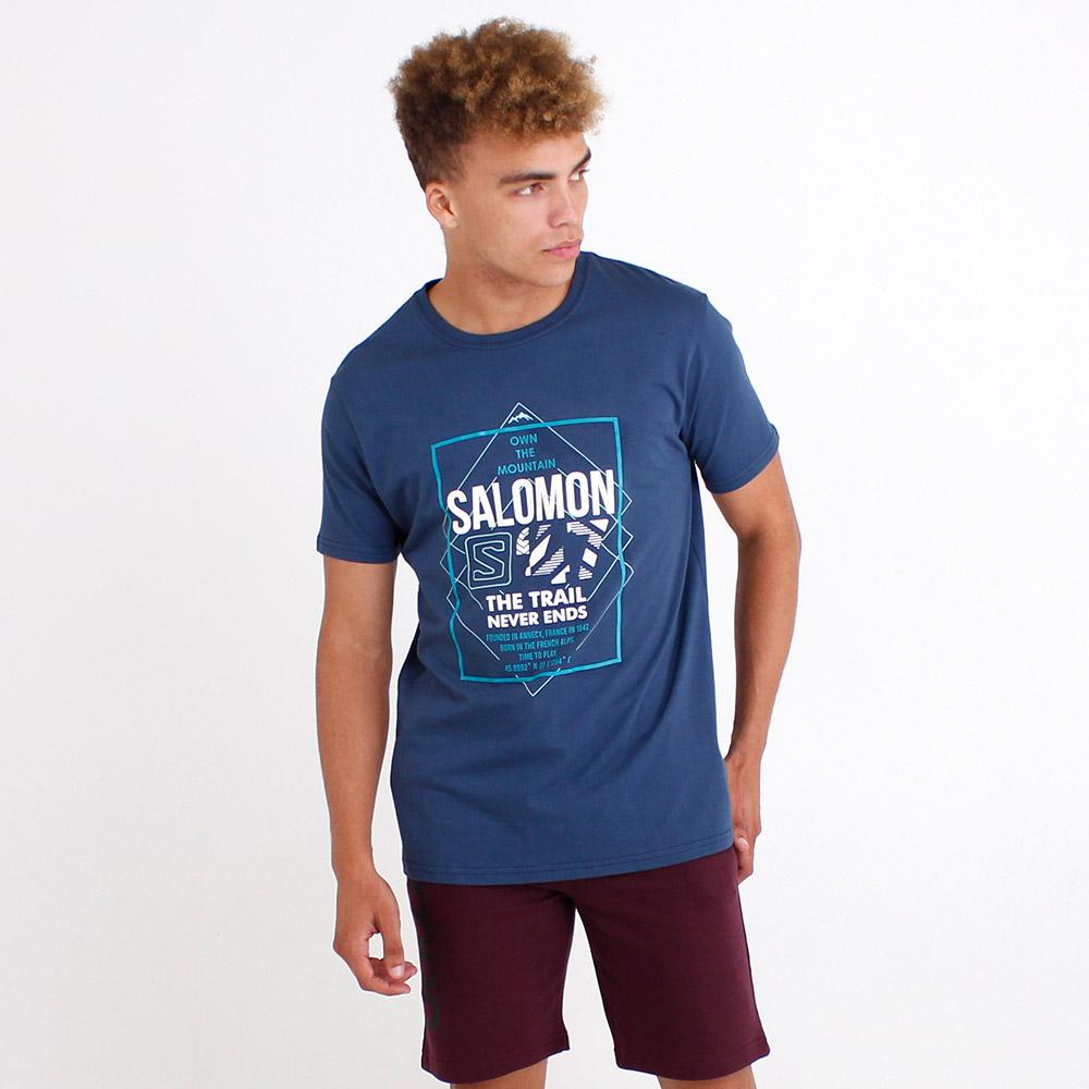 Men's Salomon FORT SS M T Shirts Dark Denim | YLMAFE-574