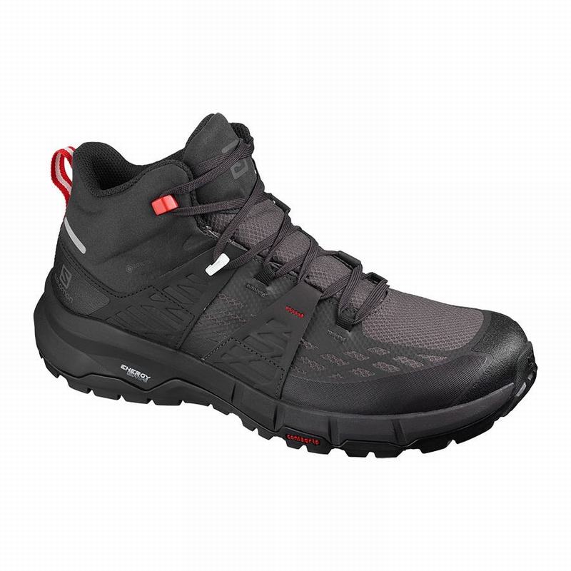 Men\'s Salomon ODYSSEY MID GTX Hiking Shoes Black / Red | HNUTXO-632