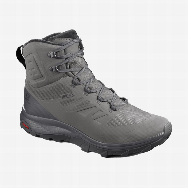 Men\'s Salomon OUTBLAST TS CSWP Winter Boots Grey / Black | IUHZPV-096